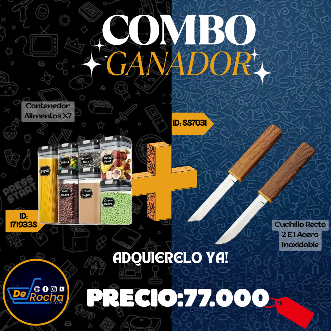 combo contenedor alimentos x7+cuchillo